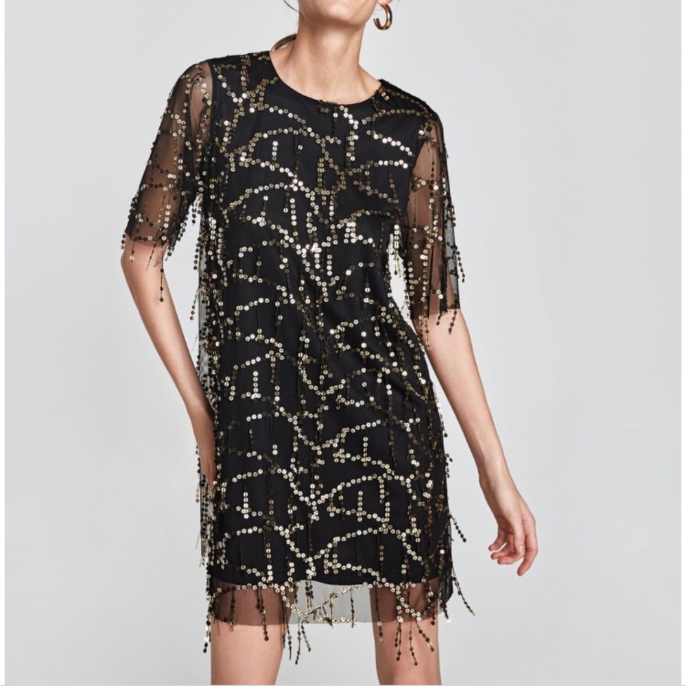 Zara gold fringe dress